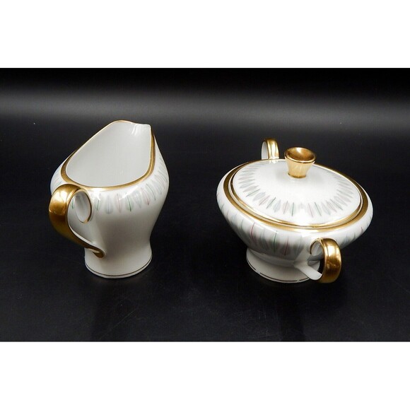 Edelstein Bavaria Contessa Sugar And Creamer Gold Trim 19673 Feather Germany - Picture 4 of 11